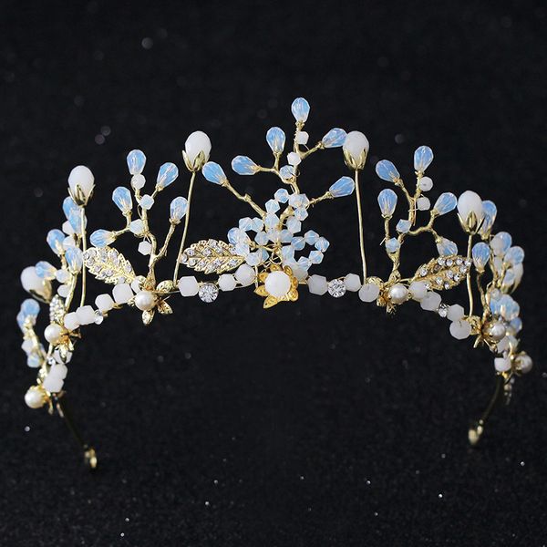 

rosebridalpark new bride headbands wedding accessories bridal hair vine headpiece crystal hairband gold leaf crown tiara jewelry, Golden;white