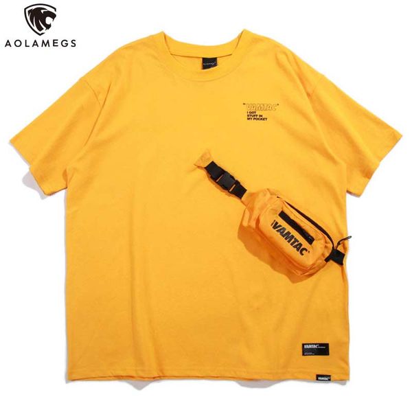 

aolamegs t shirt men crossbody bag men's tee shirts o-neck t shirt casual harajuku shirts couple summer fashion streetwear, White;black