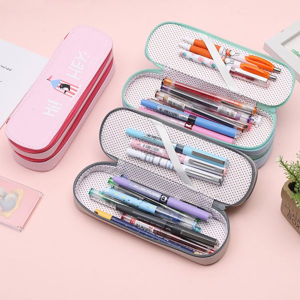 

южная корея простой небольшой свежий мешок ручки творческого холст двойного пенал для учащихся начальной и средней школы большой емкости