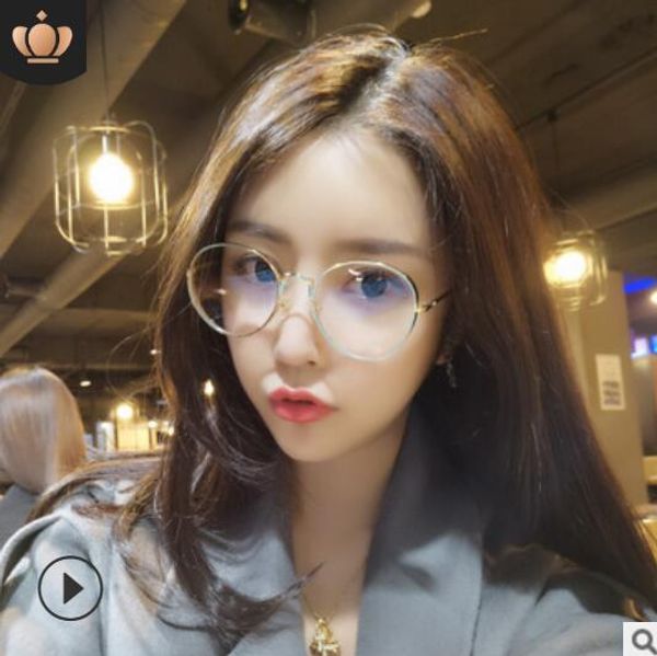 

mobile phone glasses for both men and women circular metal frame goggles tide computer mirror retro flat lens anti-blue glasses, White;black