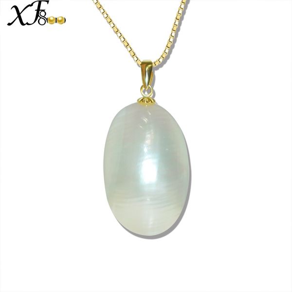 

xf800 yellow gold mabe pearl necklace pendants romantic 18k pendants necklace adjustable for lover d327, Silver