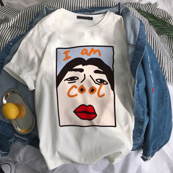 

new women's clothing i am cool font print harajuku funny vintage vogue streetwear tracksuit personality i am female t-shirt, White