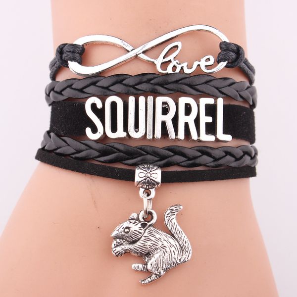 

multilayer woven leather cord bracelet squirrel bracelet fashion letter jewelry, Golden;silver