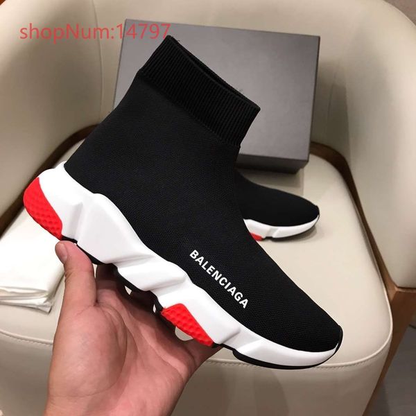 

luxury shoes breathable stretch socks shoes men women casual sneakers flat sports socks boot black color with red white sole