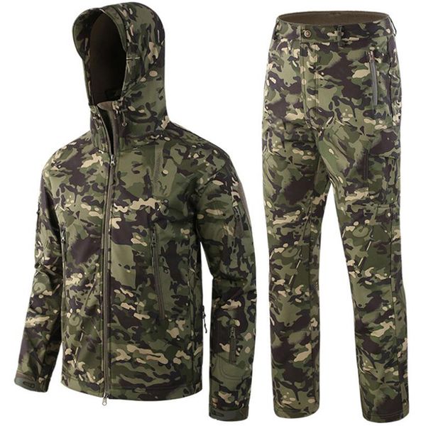 

открытый камуфляж soft shell tracksuit ветровка водонепроницаемый jaceket + брюки комплекты tactical охоты альпинизм мужская одежда, Gray