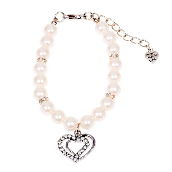 

heart pendant white faux pearl decor pet dog puppy collar necklace s dog collars leashes