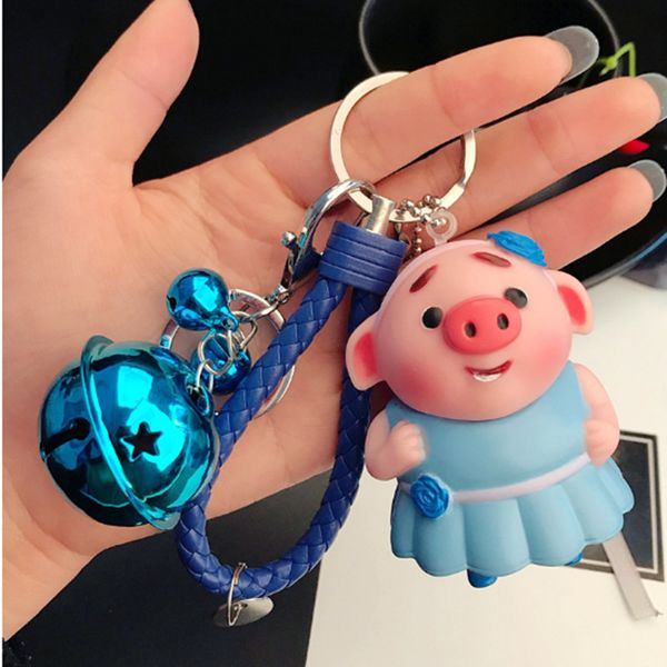 

creative cute cartoon animal pig keychain 3d doll bell key ring for women car key holder bag purse chains jewelry 1pcs/lot, Silver