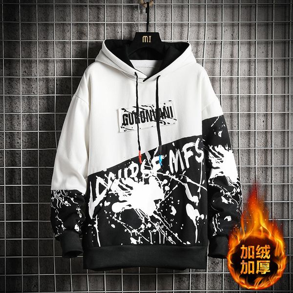 

new cotton padded hoodie casual youth street brand cotton hip-hop high street sweatshirt 2020 fashion coat men sweatshirt, Black