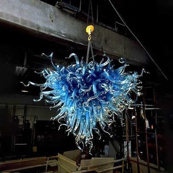 Современный запорный ламп синий абажурный муранский потолочный декор Chanselier со светодиодными огнями 100% ручной вручную стеклянные люстры