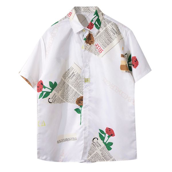 

мода 2020 мужские рубашки лето с коротким рукавом печати рубашка camisa masculina кнопка вниз гавайские рубашки мужская одежда, White;black