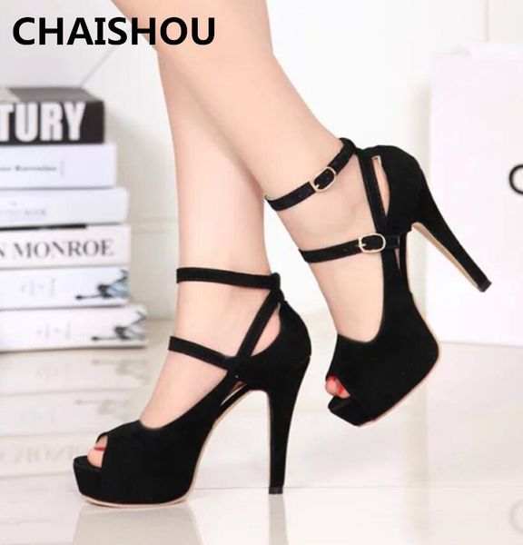 

chaishou 2019 new open toe women pumps female ankle strap high heels platform women shoes female stiletto shoes b-64, Black