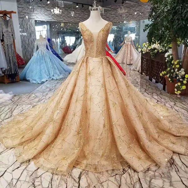

golden evening dresses with shiny back sleeveless v-neck lace up back party dresses long train luxury ladies dresses reference images, Black;red