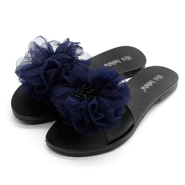 

повседневная женская летняя обувь сандалии плоские скольжения на сандалии тапочки круглый носок смешанный цвет цветочные женские тапочки эле, Black
