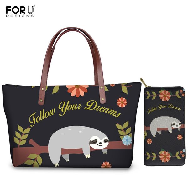 

forudesigns women handbags set cute animal sloth print ladies durable shoulder bag follow your dream handle bags for female