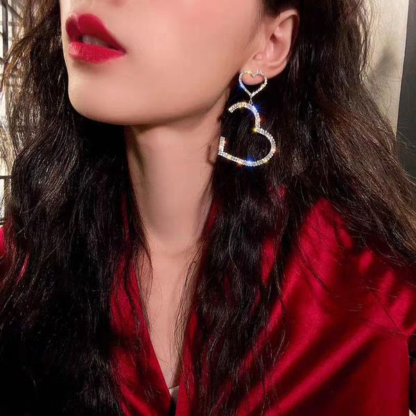 

dangle & chandelier elegant exaggerated heart-shaped hanging prevent allergy women's earrings trend rhinestone fashion stud, Silver
