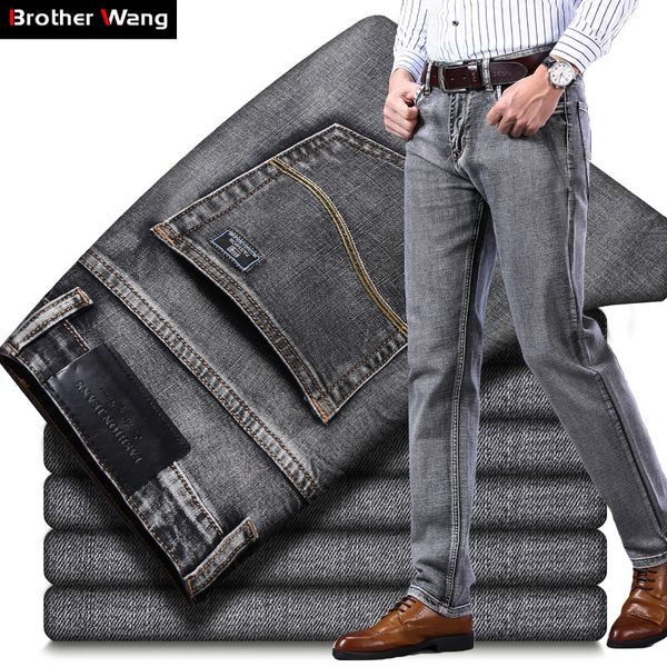 

2020 summer new men's stretch-fit thin jeans business casual classic style fashion denim trousers male black blue gray pants