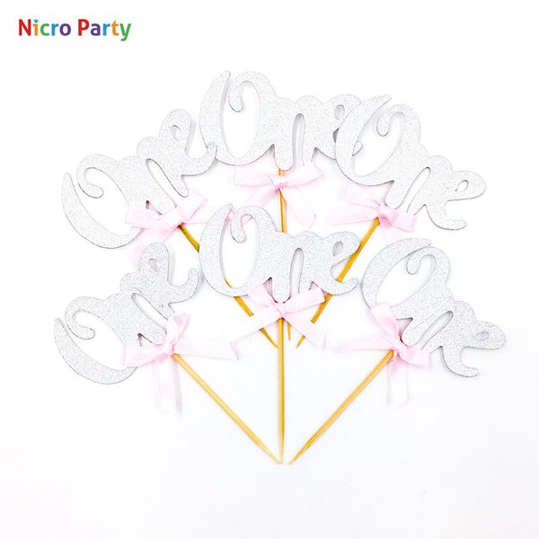 

nicro 10/6 pcs/lot glitter paper 1st birthday 1 one year cupcake ers first party decorations baby boy girl supplies #cds25