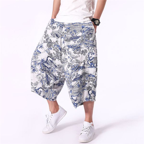 

womail men's fashion harem pants summer men's large size cotton and linen national wind harem pants cropped pant dropship apr22, Black