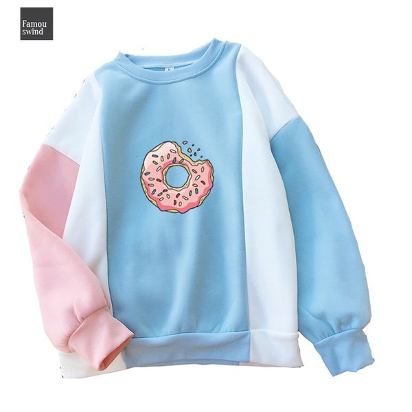 

женщины толстовка harajuku пончики cute толстовки лоскутная пастельные цвета контраста o шеи печать зима осень одежда вверх, Black