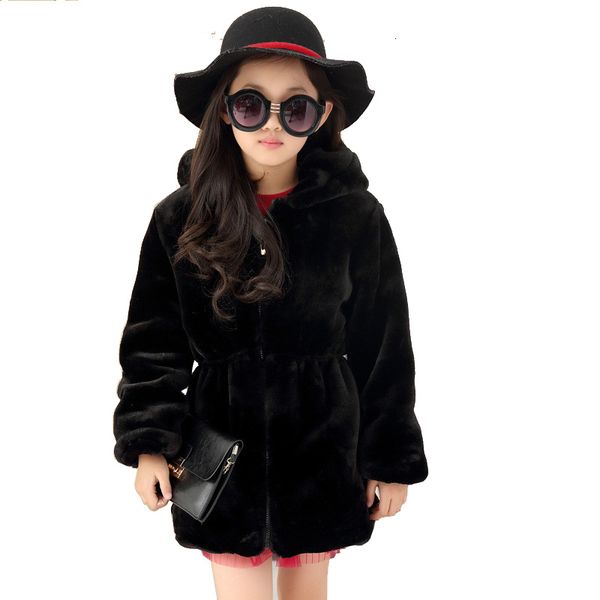

girls faux fur coat winter long sleeve hooded warm jacket imitation rabbit fur long coat for kids 8-13 year soft outwear cl1043 y191026, White