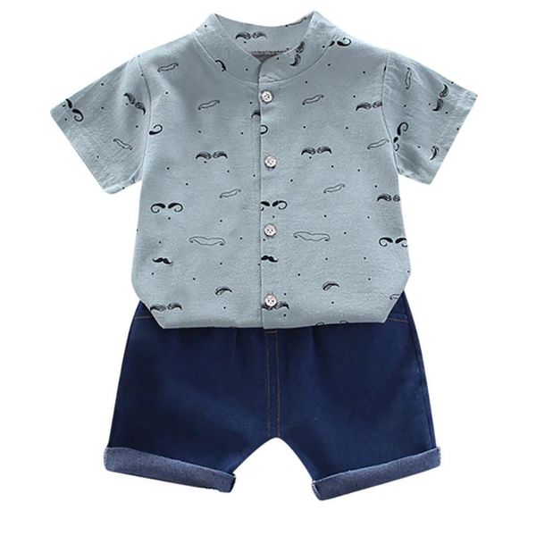 

lonsant kids outfits clothes short sleeve print t-shirt +jeans shorts gentlement set newborn infant baby boys kids clothing, White