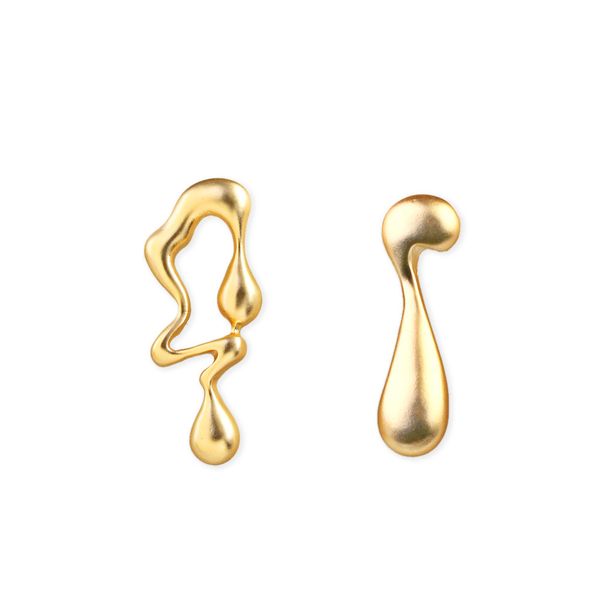

2019 european and american creative personality asymmetric s925 silver needle stud earrings irregular earrings trend retro wind earrings, Golden