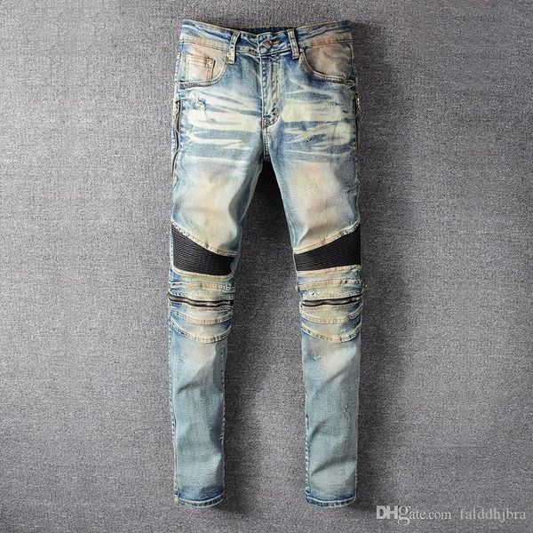 

fashion trend amiri autumn men's new knee stitching pengkla chain slim feet jeans blue 28 -40