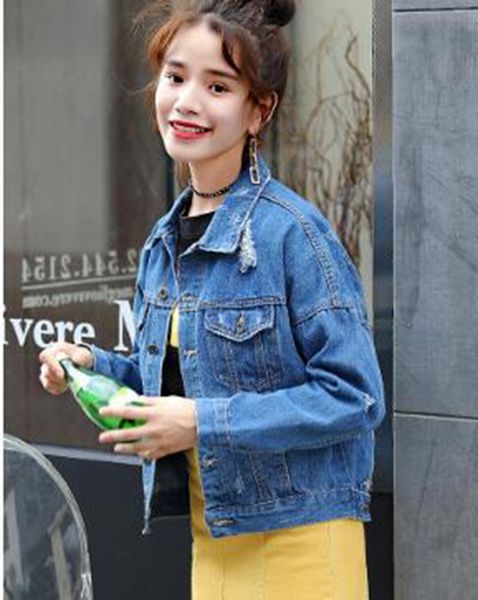 

женщины весна новый бутик специальная личность красивый мода открытый джокер свободные ретро европейский печати джинсовая куртка / s, Black;brown