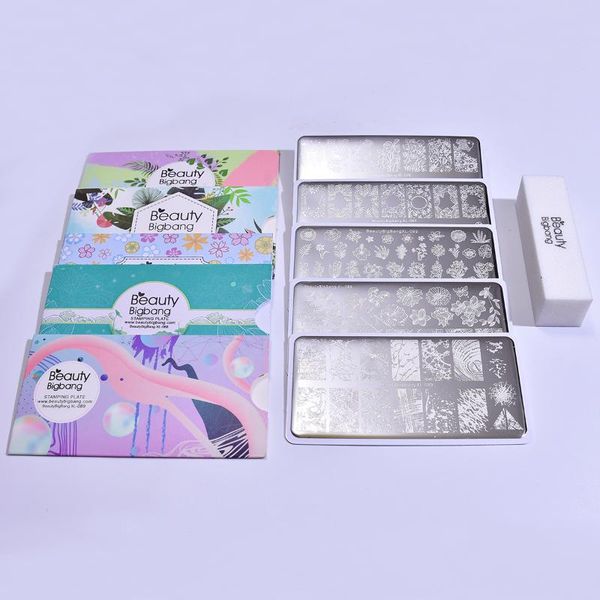 

nail art kits beautybigbang stamping plates 5 pcs set stainless steel grass flower leaves animal image sets template mold with nails file
