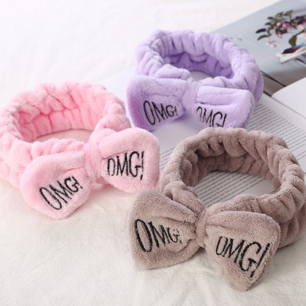 

new letter"omg" coral fleece soft bow headbands for women girls cute hair holder hairbands hair bands headwear accessories