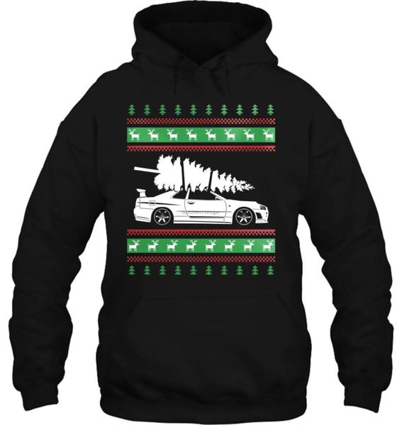 

men hoodie classic car christmas nissan gtr r34 women streetwear, Black