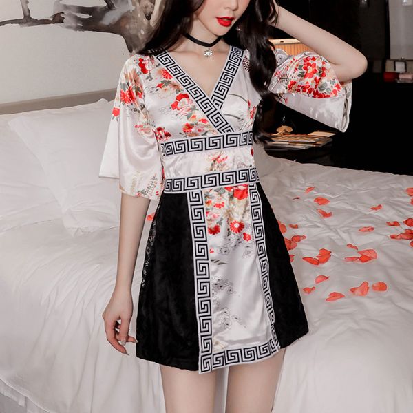 

новое платье кимоно женщины японский цветочный узор костюм юката девушка гейша фантазия купание остров ночная рубашка халат пижамы, Red