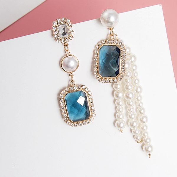 

high sense long asymmetric pearl earrings female korean fashion sulphur earrings sweet temperament, Golden;silver