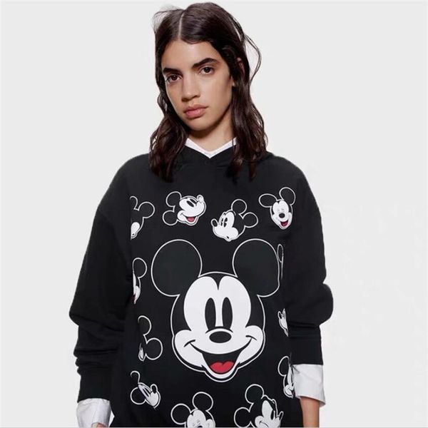 

smiley mickey black hoodies long sleeve cotton sweatshirt women pullover sweatshirt for ladies hooded sweatshirt female