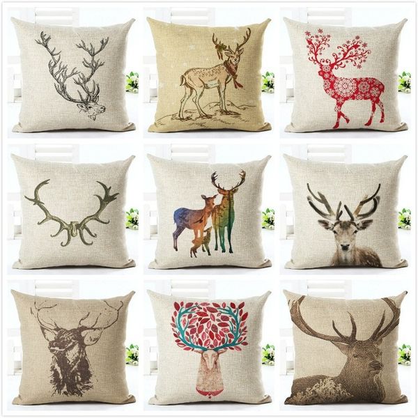 

christmas elk deer throw pillow cotton linen decorative cushion for sofa