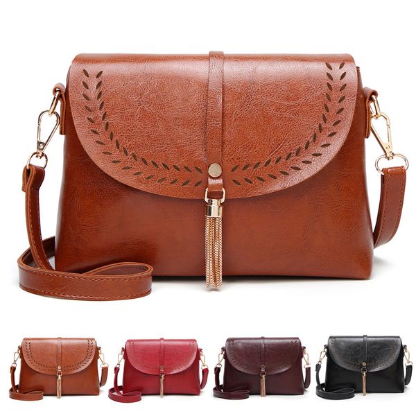 

женщины кожаная сумка flap выдалбливают кисточкой плеча crossbody сумки