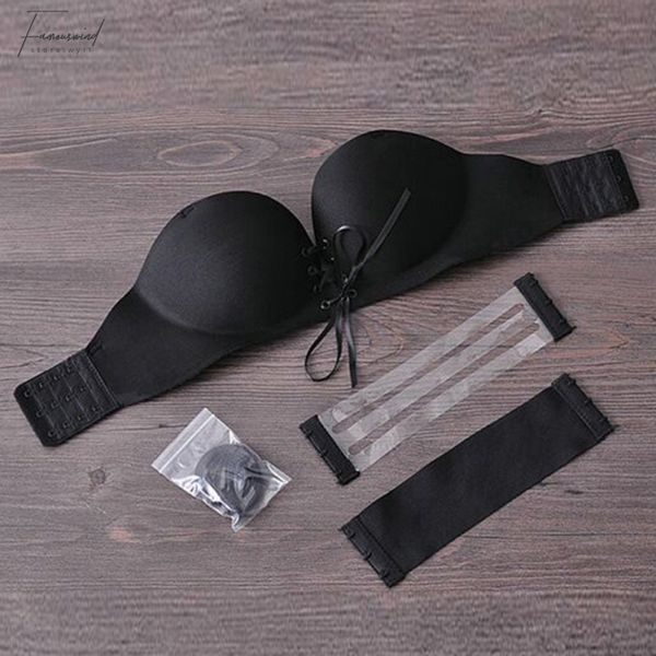 

push up bra femme lingeries women push up beha invisible strapless silicone lace up bralette seamless bras women 1 half cup, Red;black
