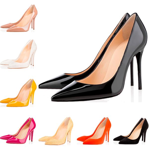 

2019 red bottom designer women shoes high heels 8cm 10cm 12cm fashion luxury leather pointed toes pumps wedding dress shoes 35-42, Black