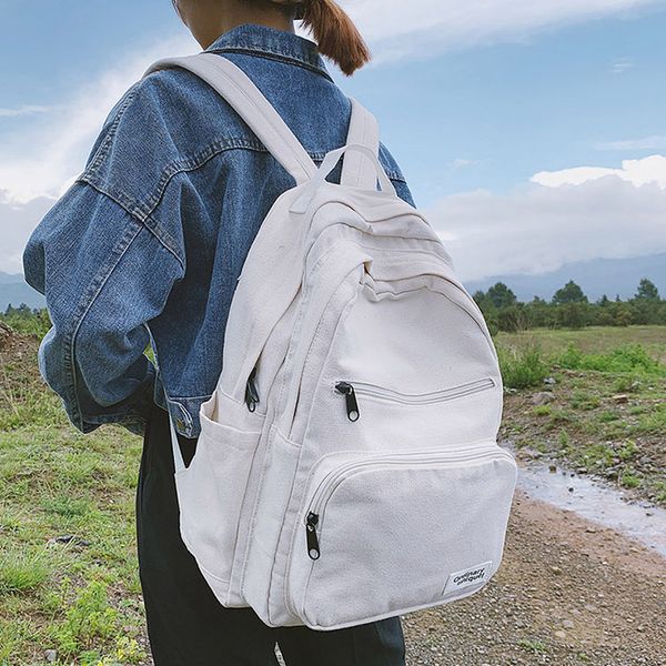 

white women backpack for teenagers girls canvas school bags female backpacks preppy style casual travel bag back pack mochilas