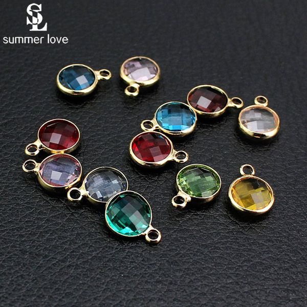 

wholesale price 12pcs/lot colorful crystal birthstone charms with open ring charm diy accessories 8.5mm, Bronze;silver