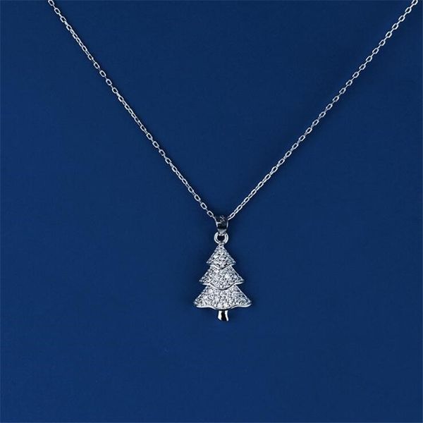 

new fashion exquisite sweet half-stereo 925 sterling silver jewelry temperament christmas tree crystal pendant necklaces h225