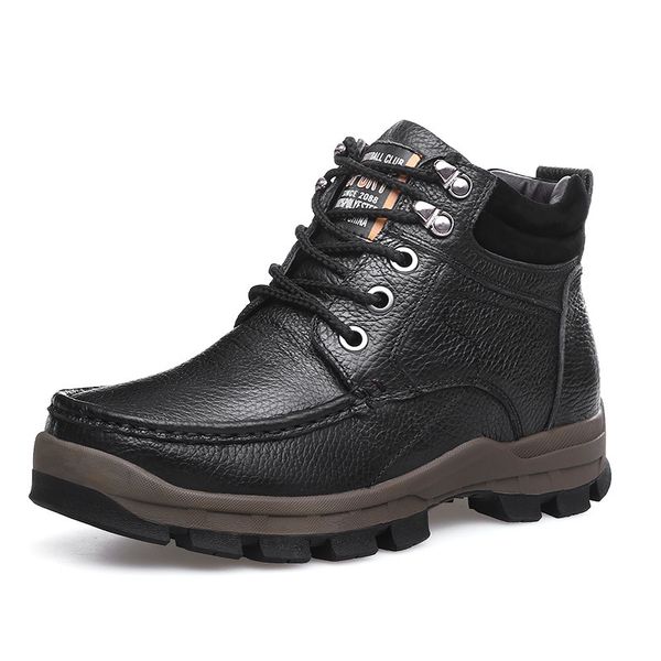 

new 2019 winter big size men shoes men's boots genuine leather warm snow boots casual men motorcycle botas hombre, Black