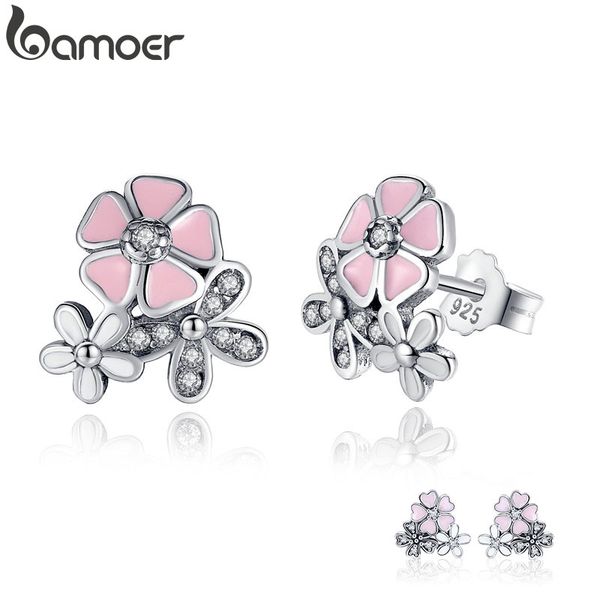 

925 sterling silver poetic daisy cherry blossom drop earrings mixed & clear cz pink flower women anniversary sale 2018 pas461