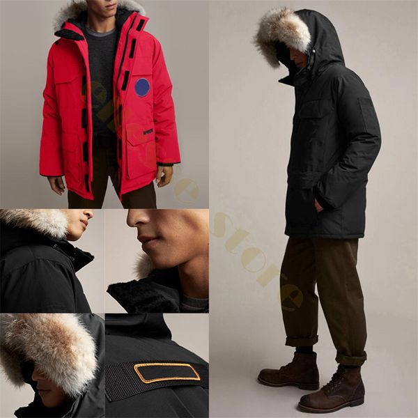 

2020 brand mens designer winter coats canada parkas outerwear hooded manteau slim big real fur down jacket coat hiver parka doudoune homme, Black