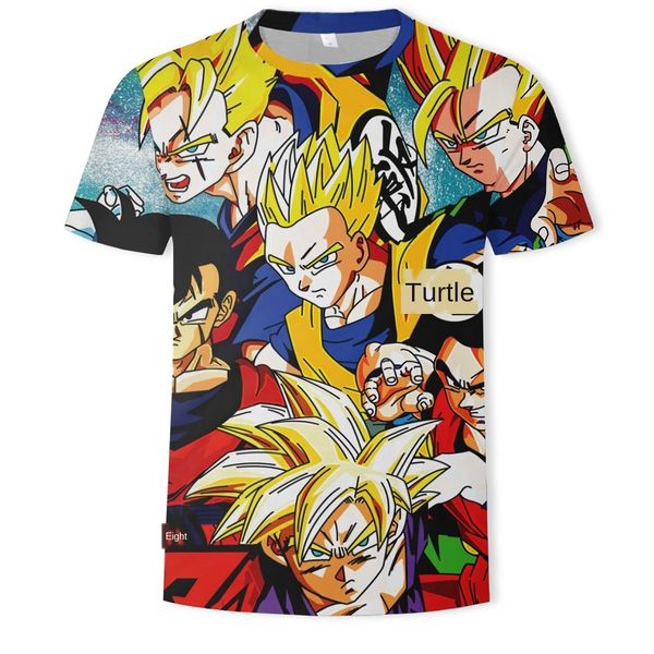 

mens designer 3d cartoon dragon ball saiya printed round collar personalized short sleeve t-shirt, White;black