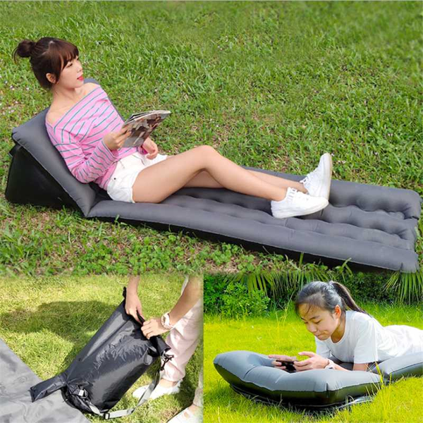 

outdoor pads mat camping inflatable flocking with pillow beach automatic bed.