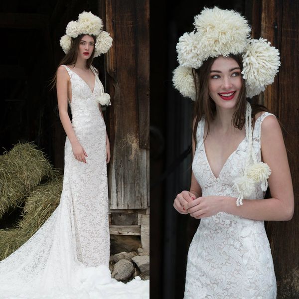 

full lace mermaid wedding dresses with long train backless designer wedding dress custom made plus size bridal gowns, White