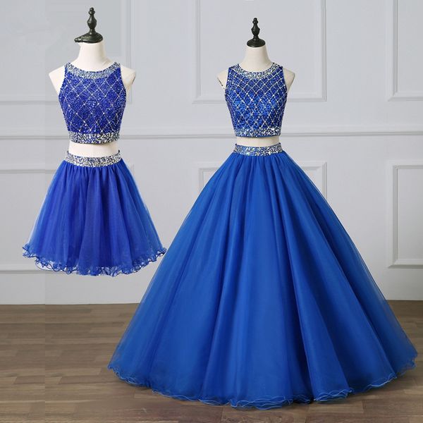 2019 New Três Peças Royal Blue Crystal Ball Vestido Quinceanera Vestidos Beading Sweet 16 Vestidos debutante 15 anos Formal Party Dress BQ147