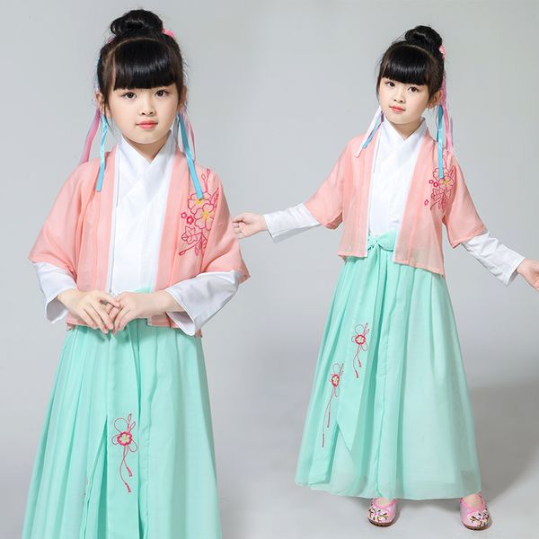 

girls chinese princess costume traditional dance costumes kids folk ancient hanfu tang dynasty dresses stage costume for girls, Black;red