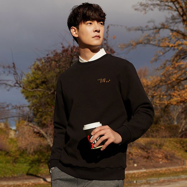 

2019 autumn trend slim round neck knit men's pullover sweater, White;black
